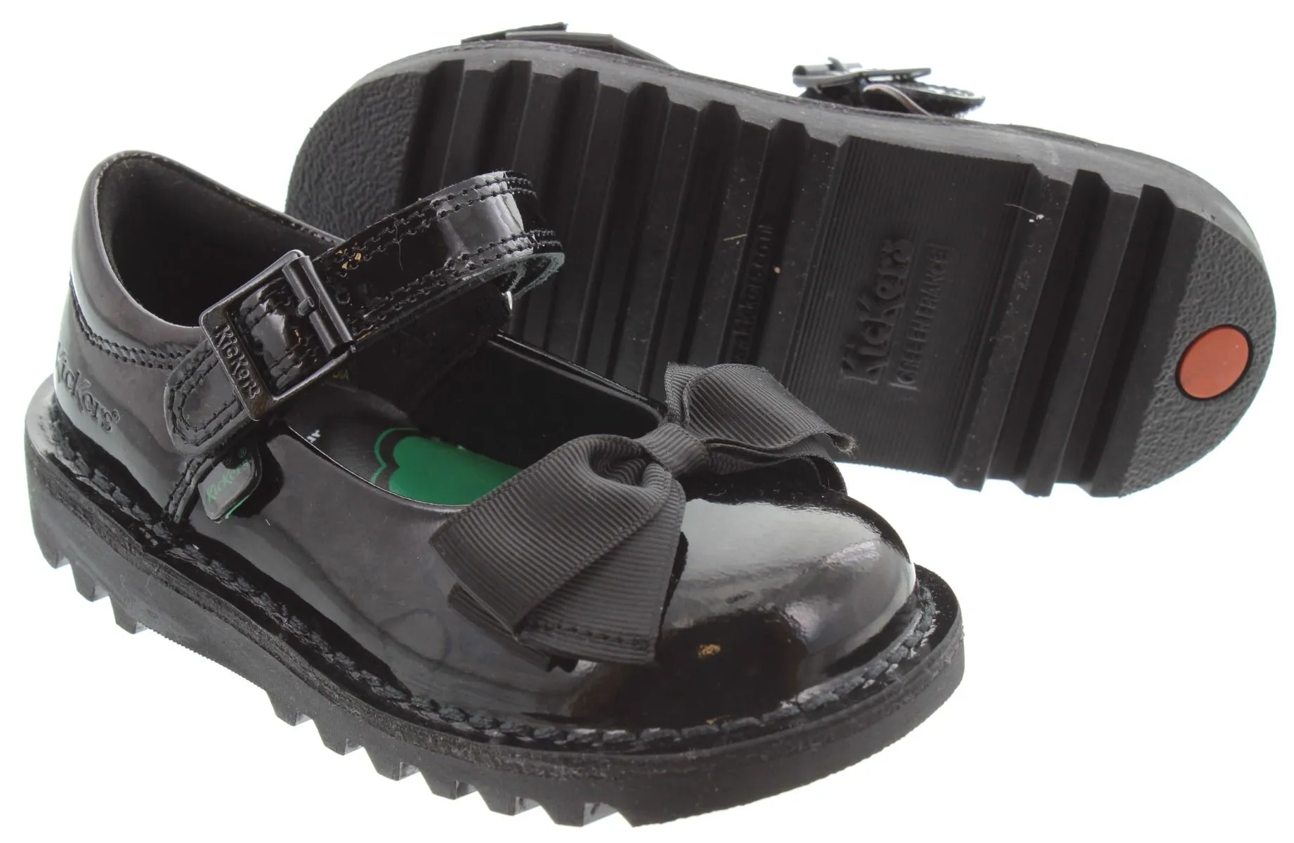 KICKERS Kids Kick Mary Jane Bow Shoes In Black Patent