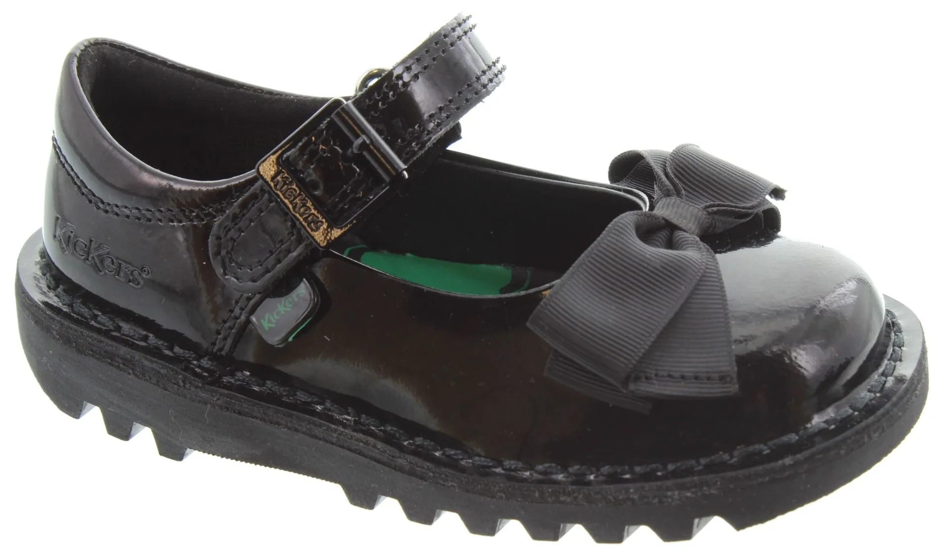 KICKERS Kids Kick Mary Jane Bow Shoes In Black Patent