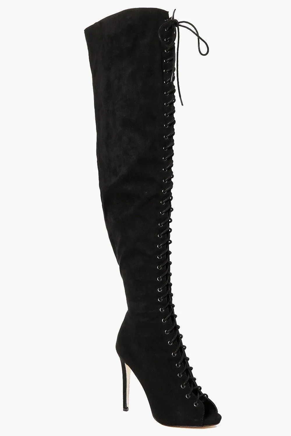 Lace Up Peeptoe Thigh High Boots