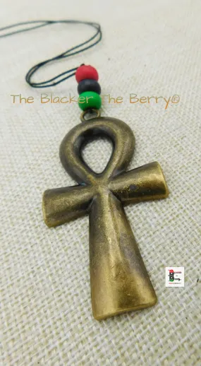 Large Ankh Car Charm Rear Mirror Antique Gold RBG Pan African Black Owned