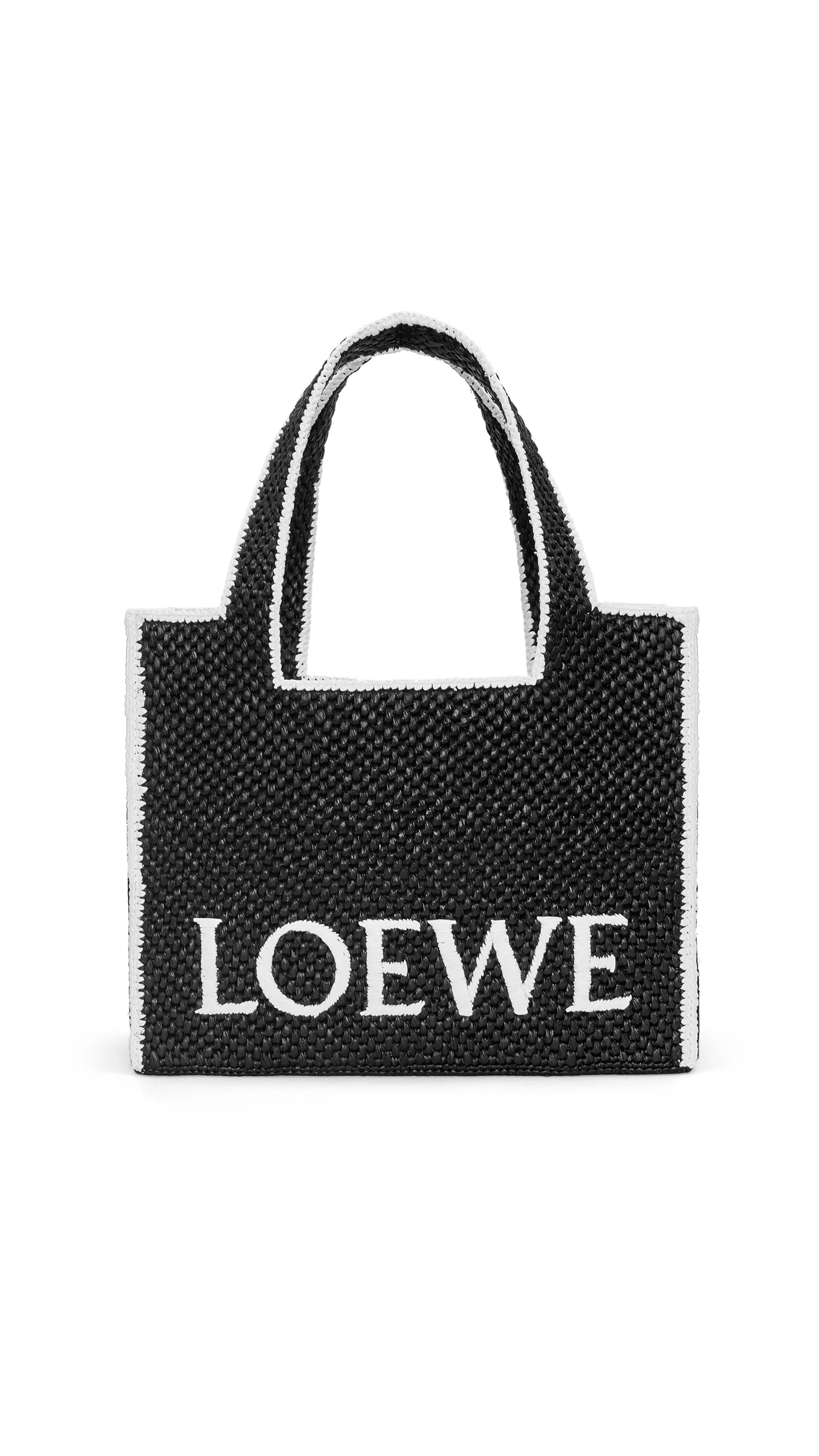 Large LOEWE Font Tote in Raffia - Black