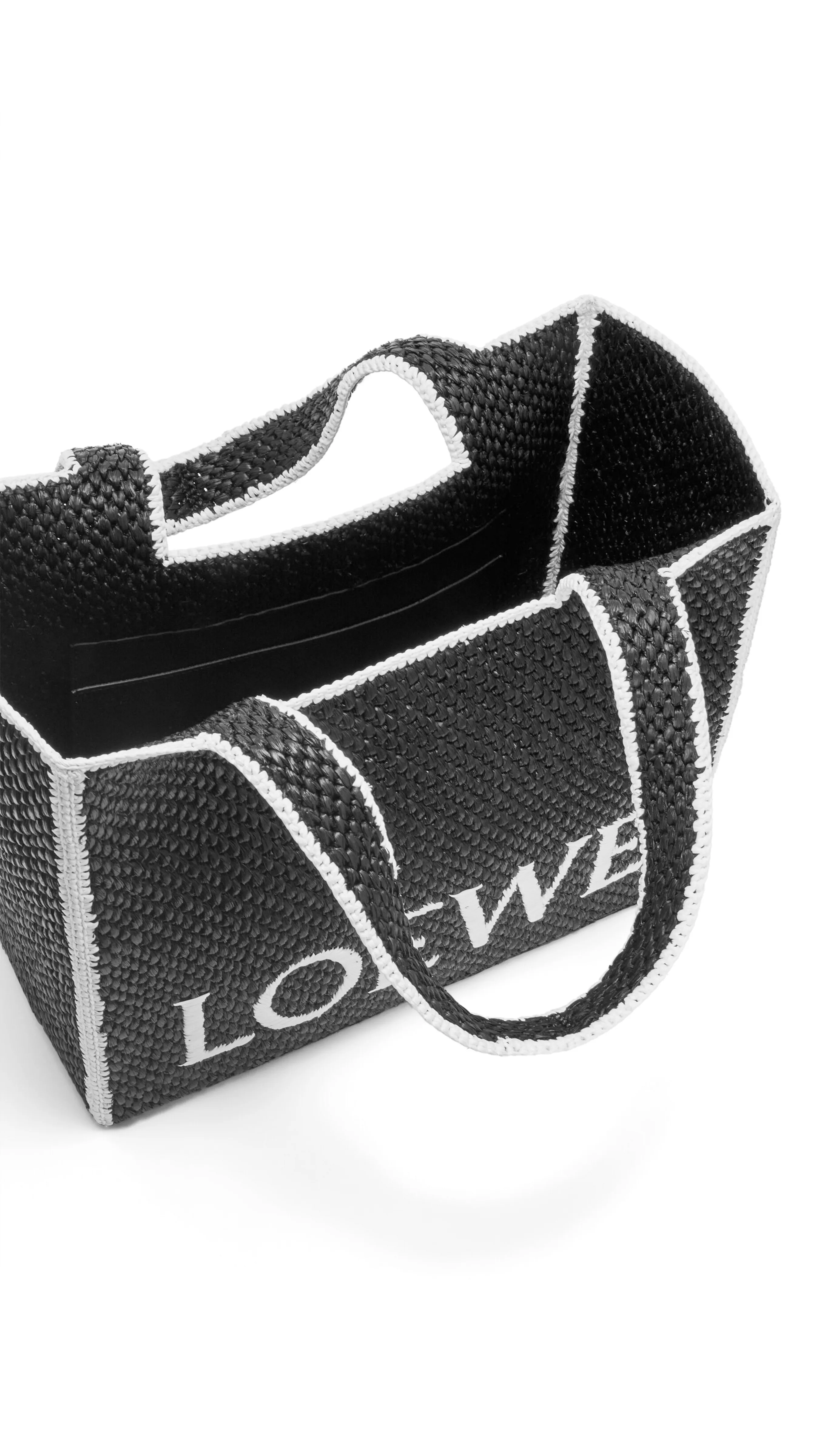 Large LOEWE Font Tote in Raffia - Black