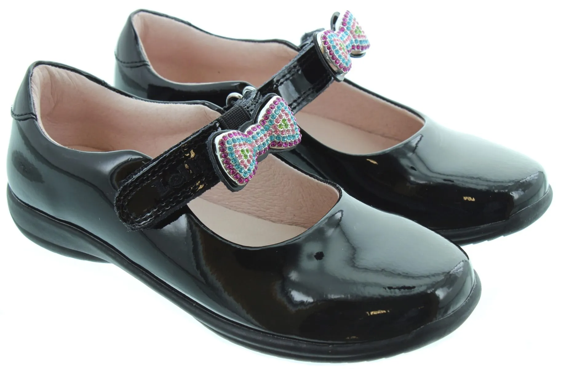 LELLI KELLY Kids LK8116 F Width Erin Bow Bar Shoes In Black Patent