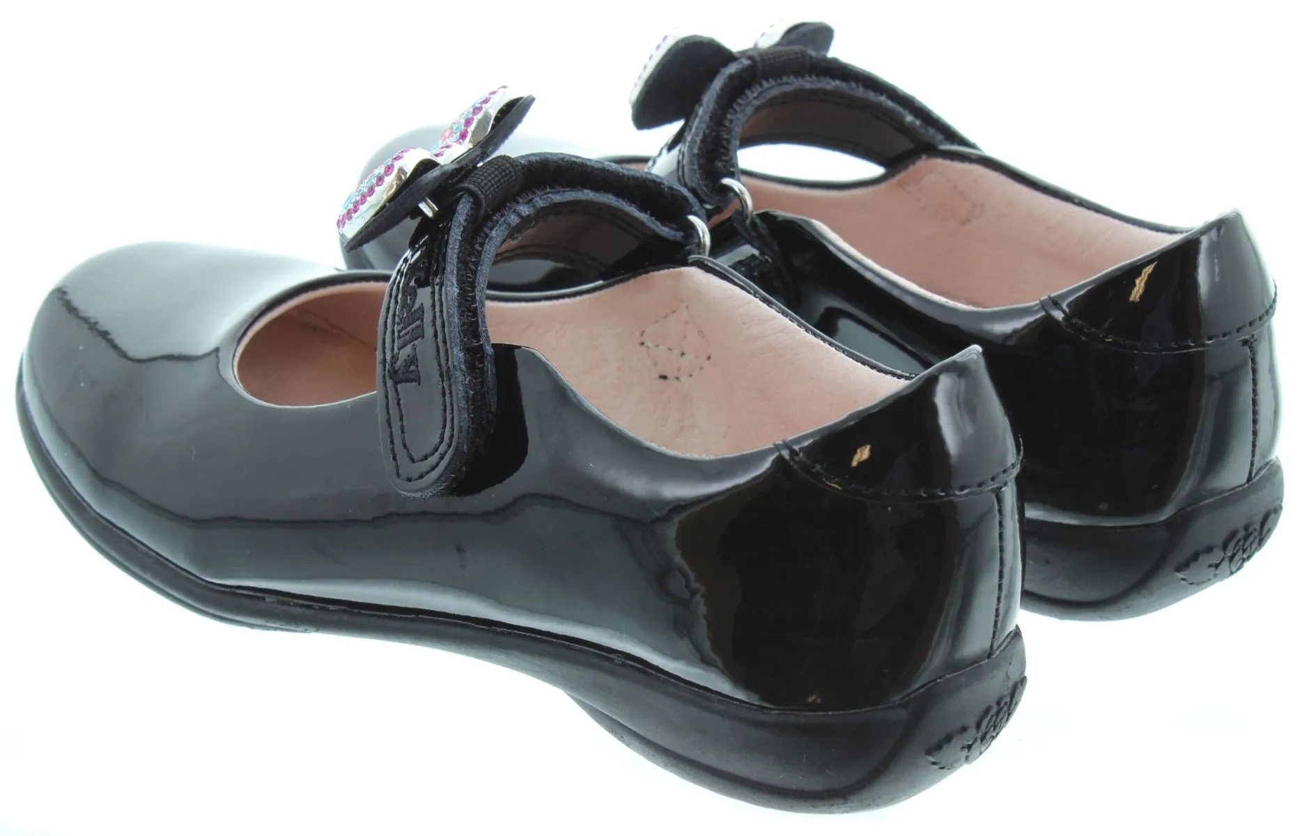 LELLI KELLY Kids LK8116 F Width Erin Bow Bar Shoes In Black Patent