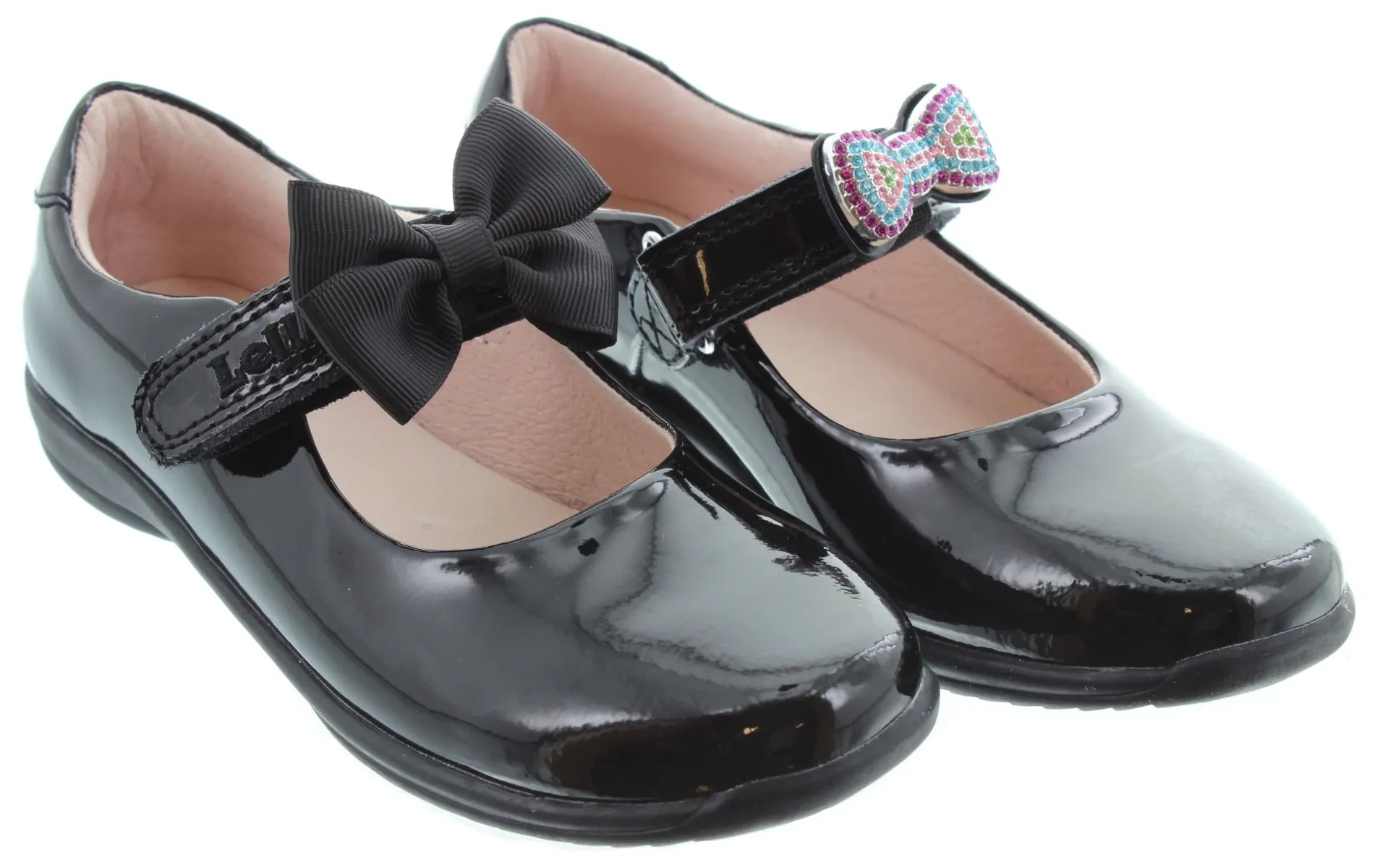 LELLI KELLY Kids LK8116 F Width Erin Bow Bar Shoes In Black Patent