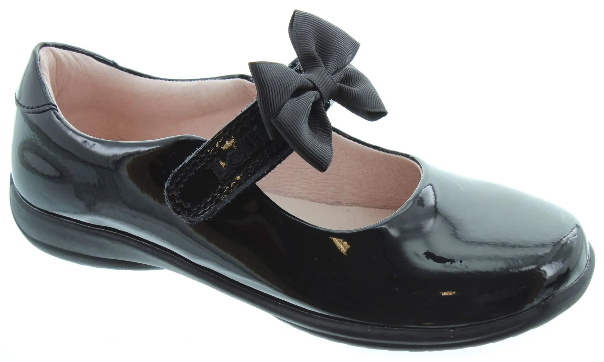 LELLI KELLY Kids LK8116 F Width Erin Bow Bar Shoes In Black Patent