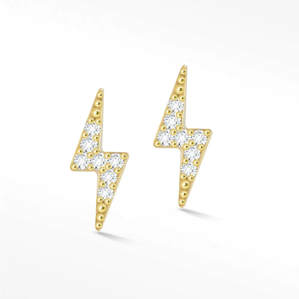 Lightning Bolt 18k Diamond Flat Back Threadless Stud Earrings