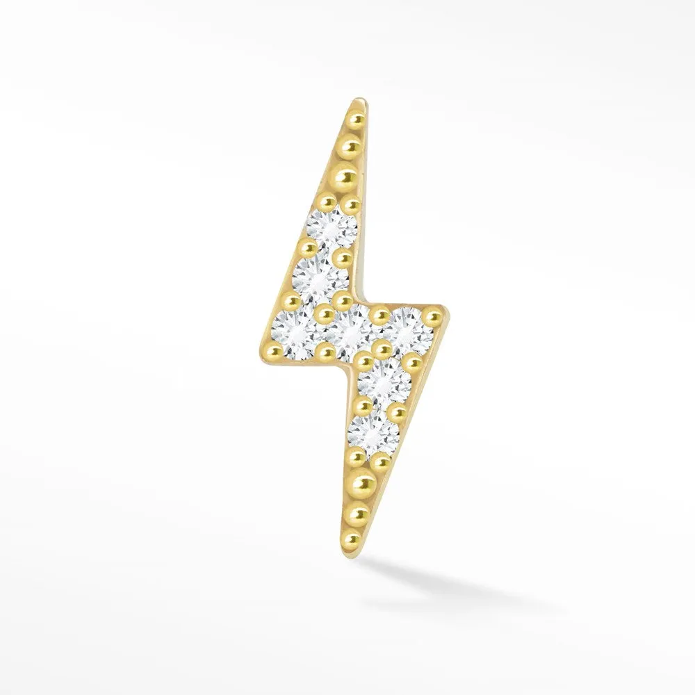 Lightning Bolt 18k Diamond Flat Back Threadless Stud Earrings