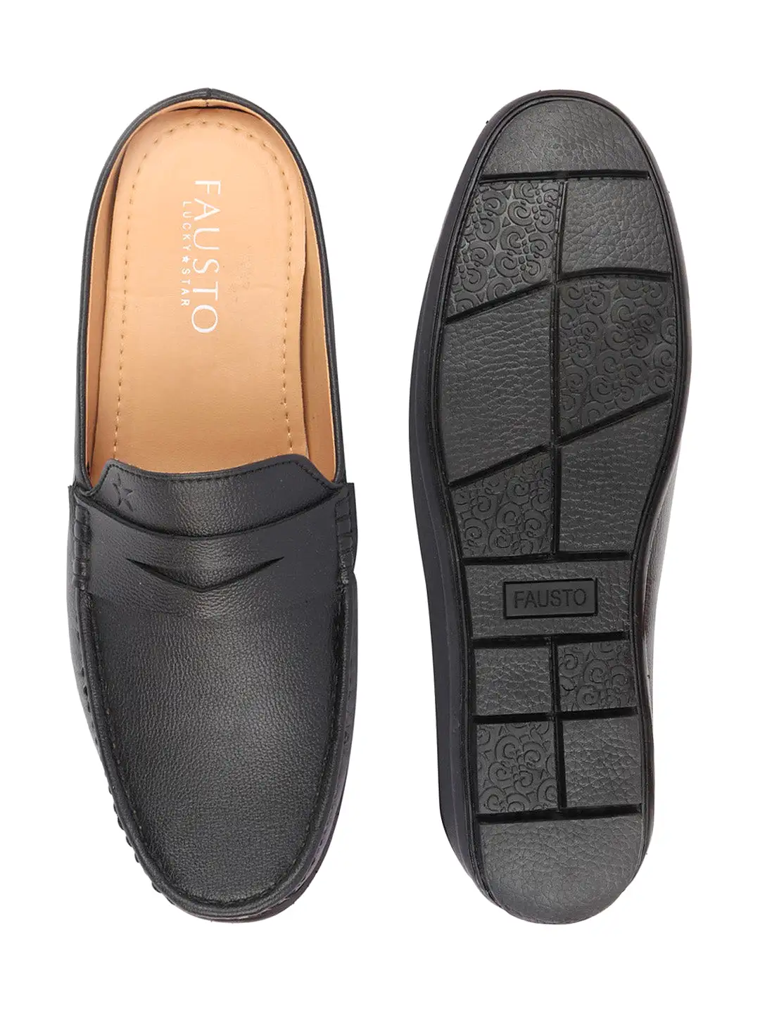 Men Black Slip On Back Open Stitched Mules Casual Shoes