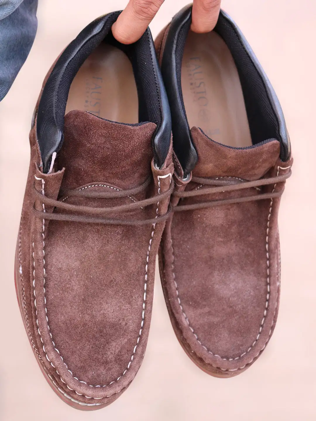 Men Brown Suede Leather Mid Ankle Lace Up Casual Shoes