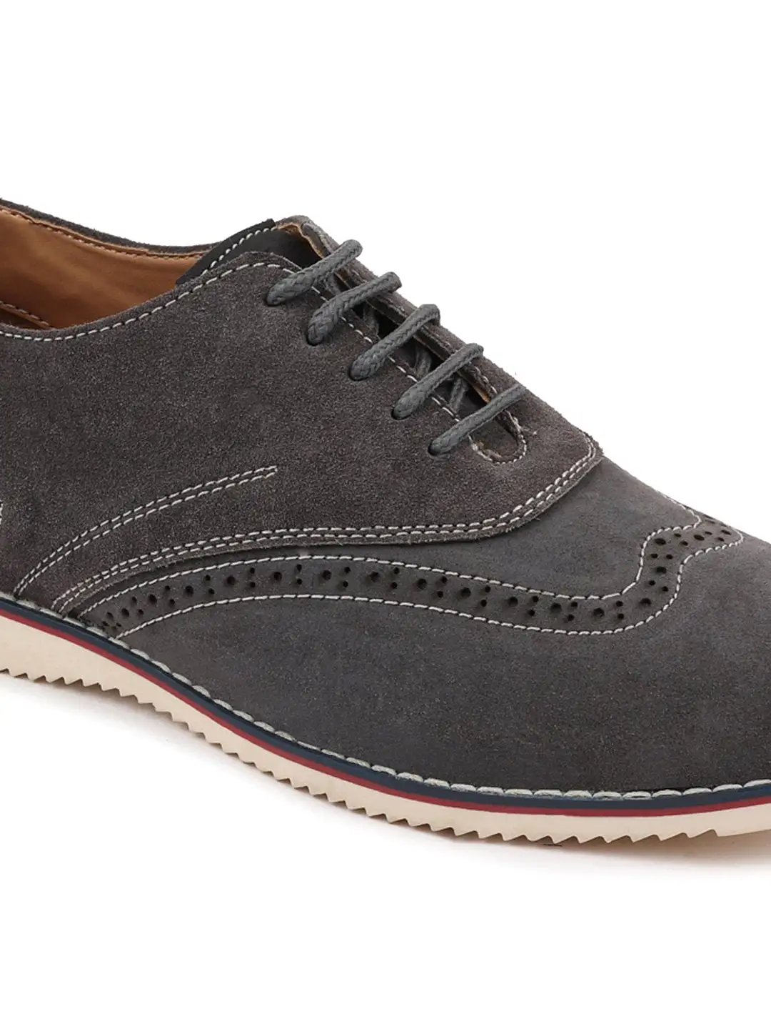 Men Grey Suede Leather Oxford Casual Shoes