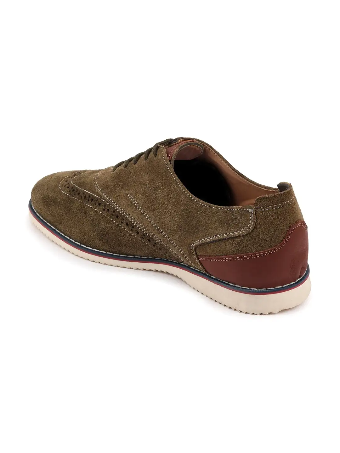 Men Olive Suede Leather Oxford Casual Shoes