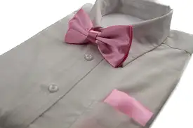 Mens Baby Pink Plain Bow Tie & Matching Pocket Square Set