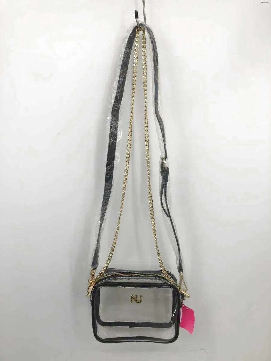 NU Black Clear Gold Chain Strap Stadium Bag Crossbody Purse