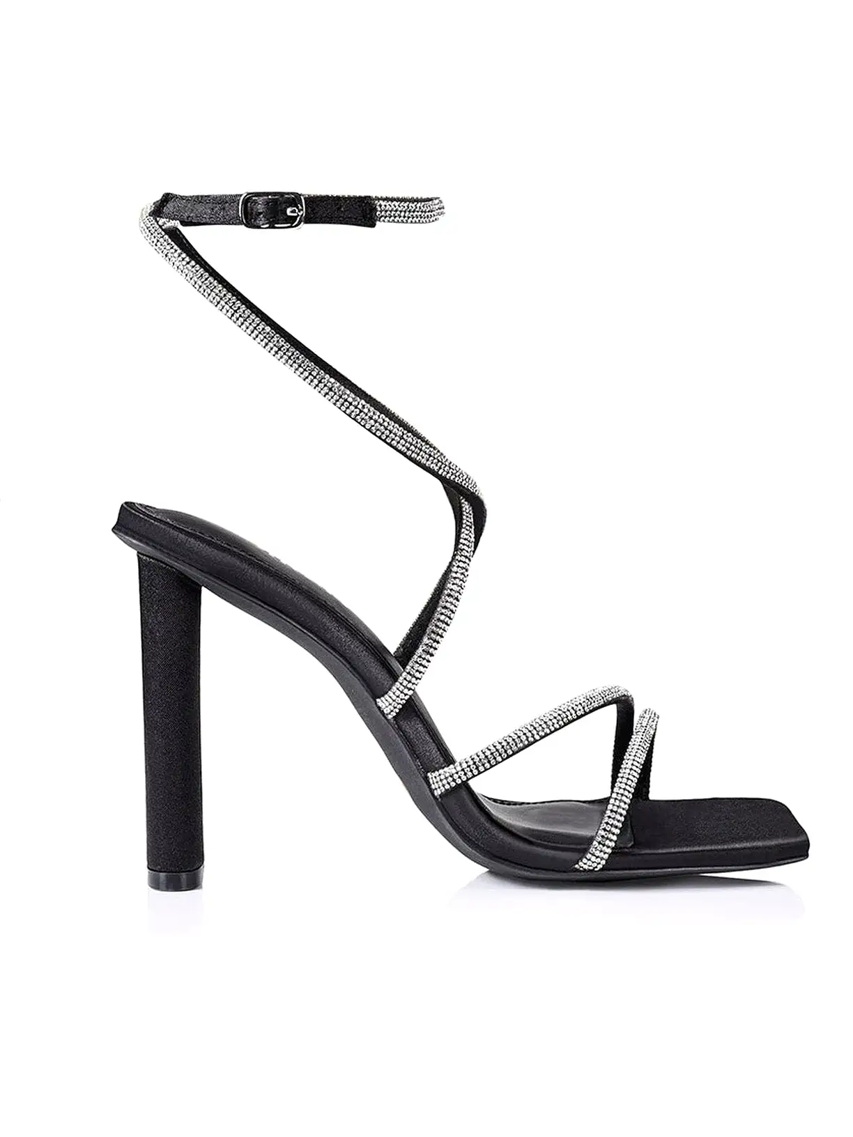 Pia Block Heel Sandals - Black Satin/ Glitter