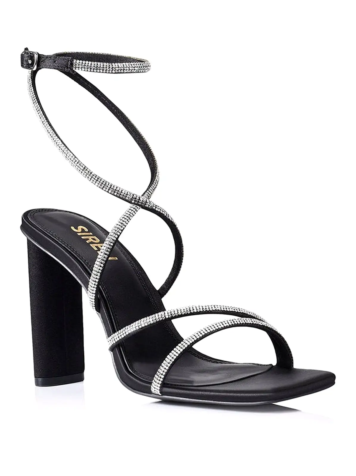 Pia Block Heel Sandals - Black Satin/ Glitter