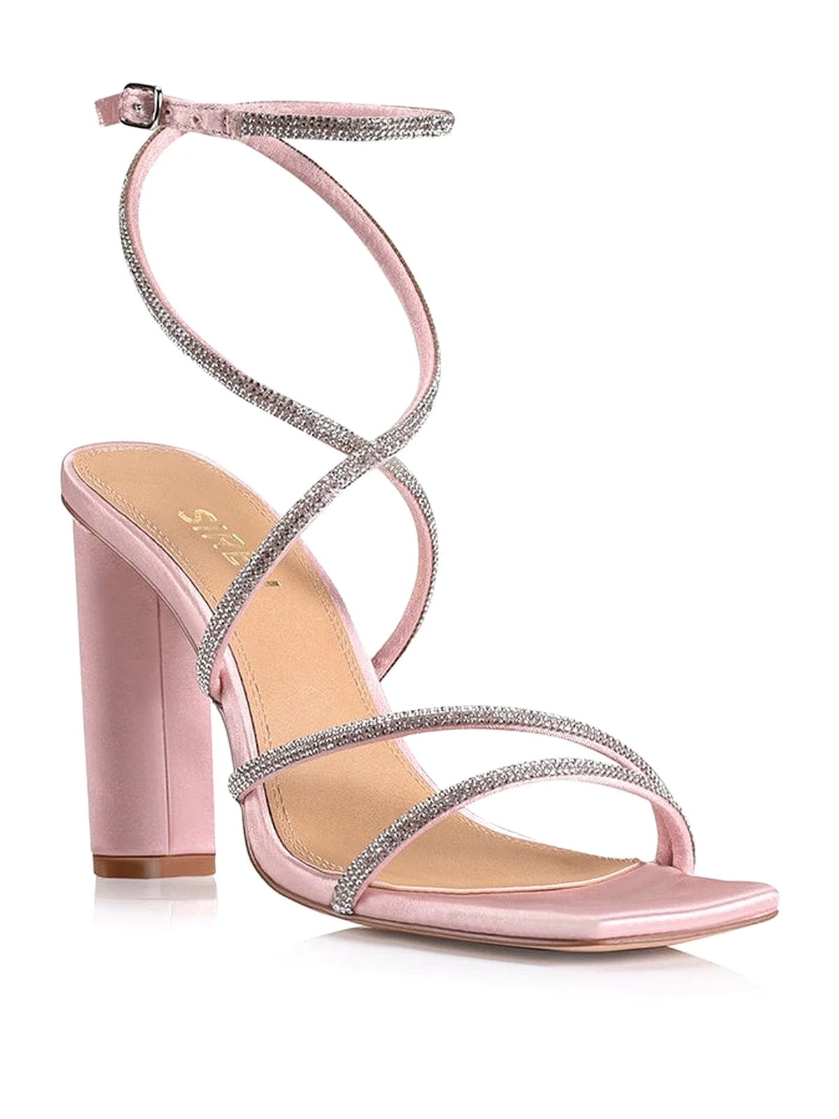 Pia Block Heel Sandals - Pink Satin/ Glitter