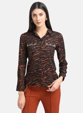 Printed Shirt With Embellished Pocket Flaps