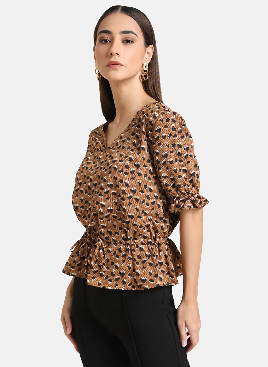 Printed Top With Drawstring At Waist