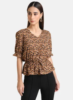 Printed Top With Drawstring At Waist