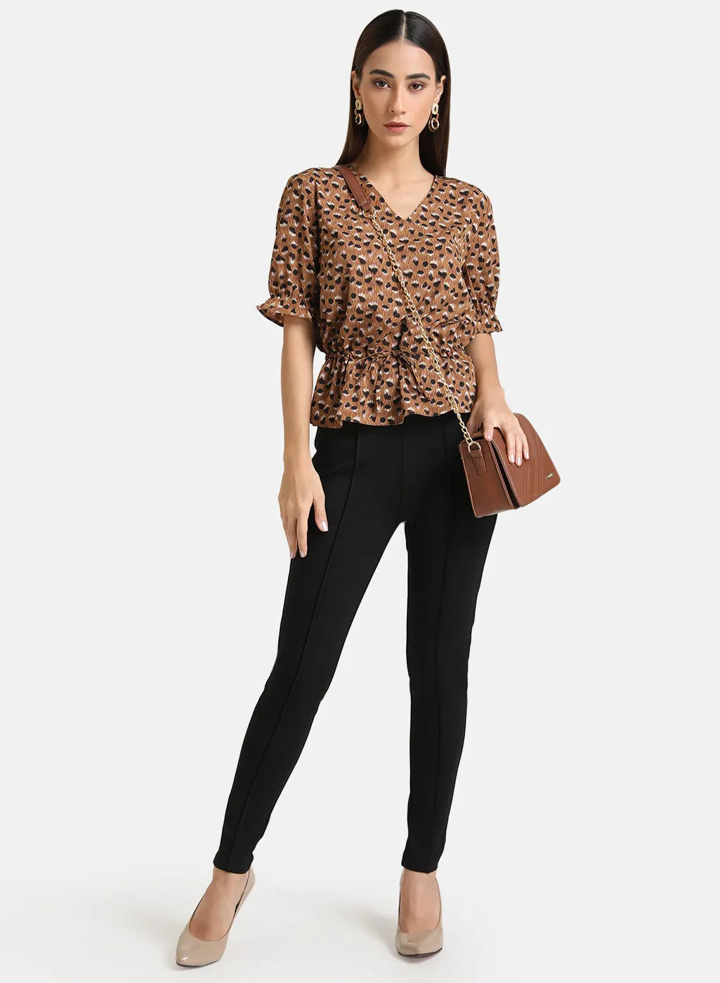 Printed Top With Drawstring At Waist