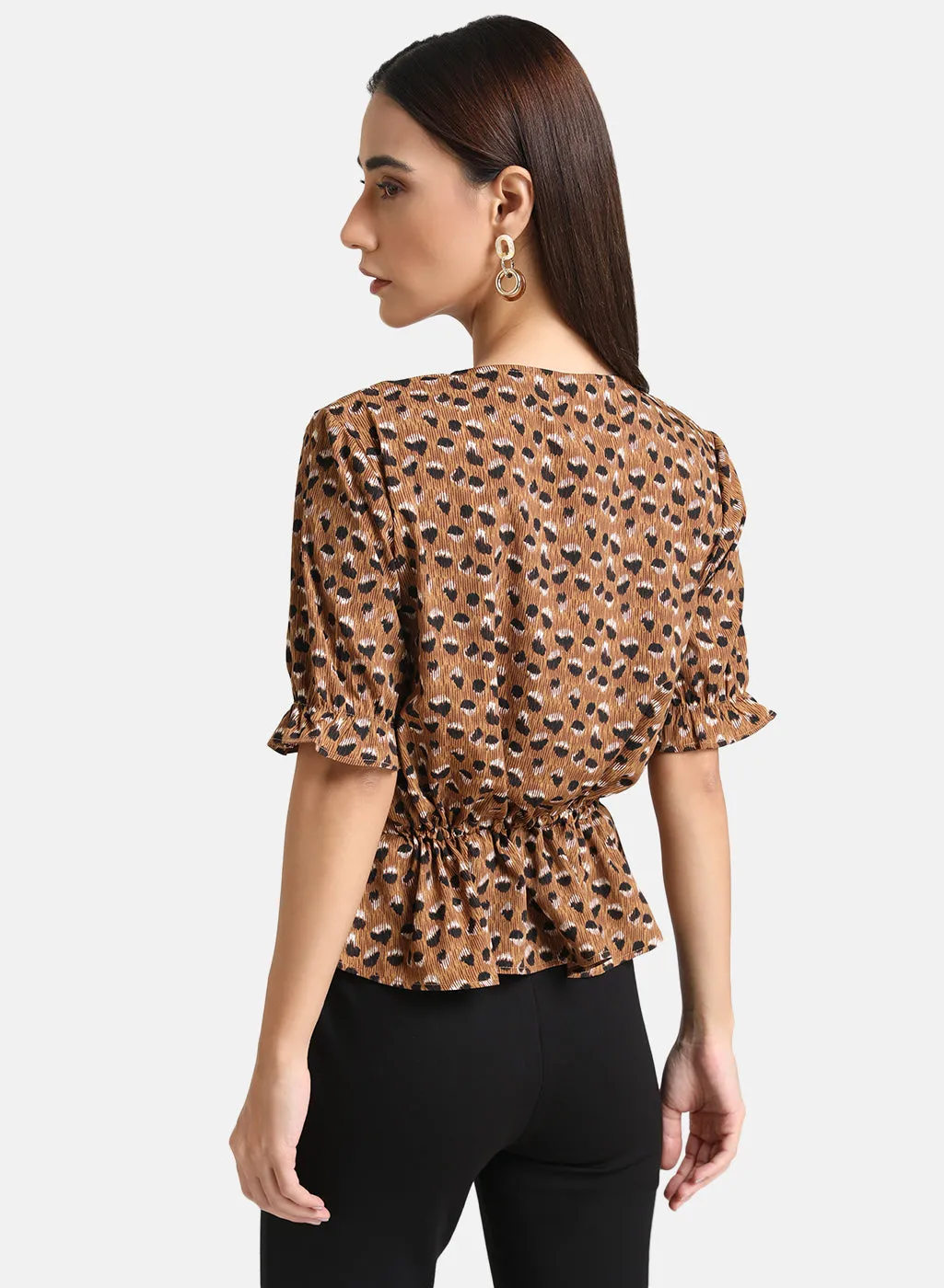 Printed Top With Drawstring At Waist