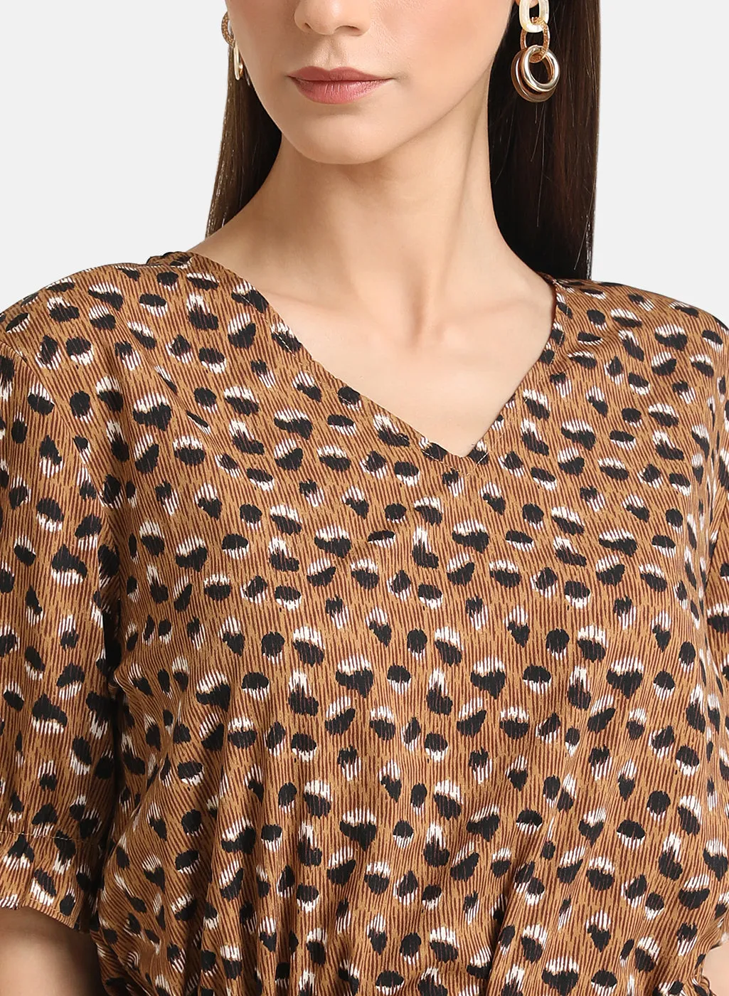 Printed Top With Drawstring At Waist