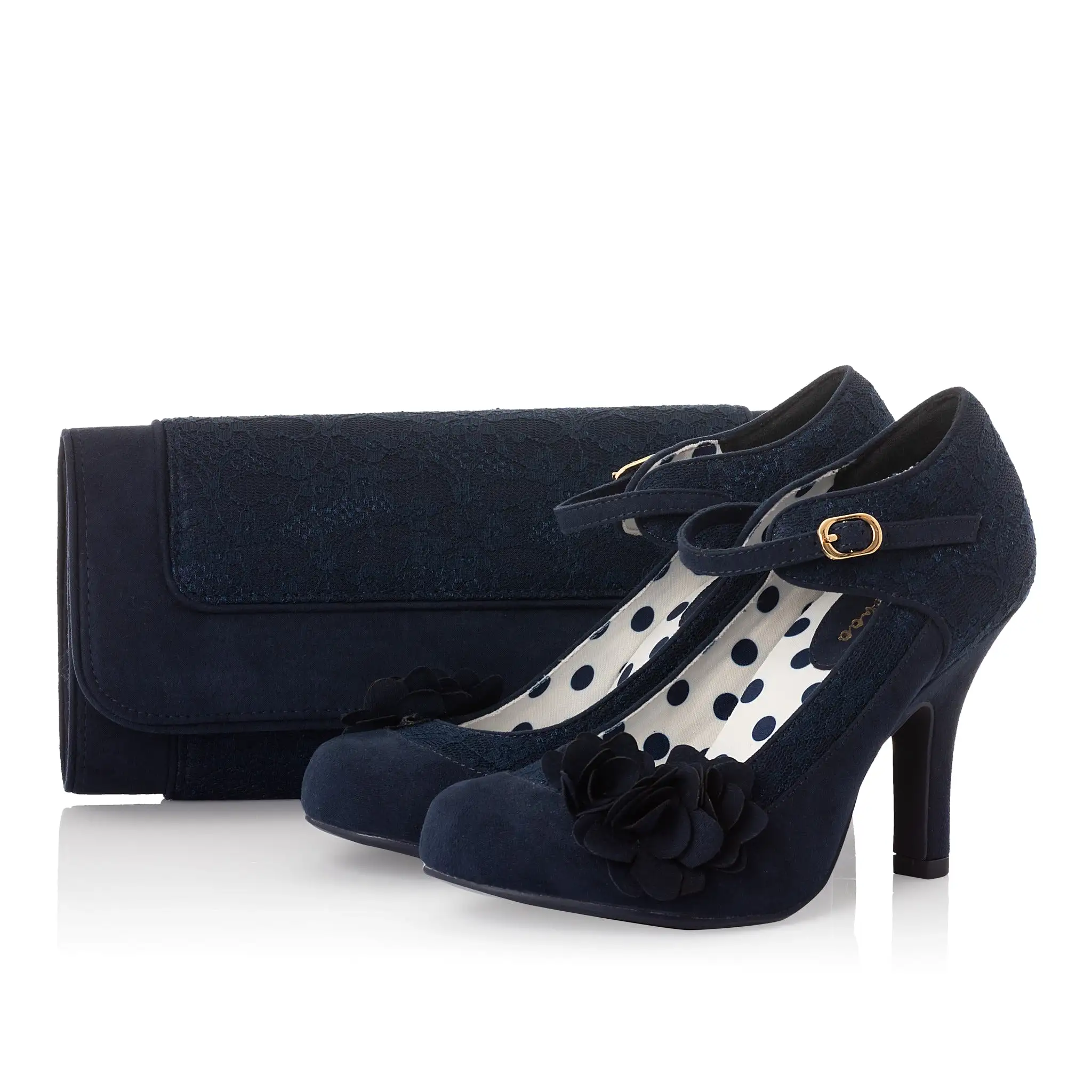 Ruby Shoo Melinda Navy Blue Corsage Stiletto Heels