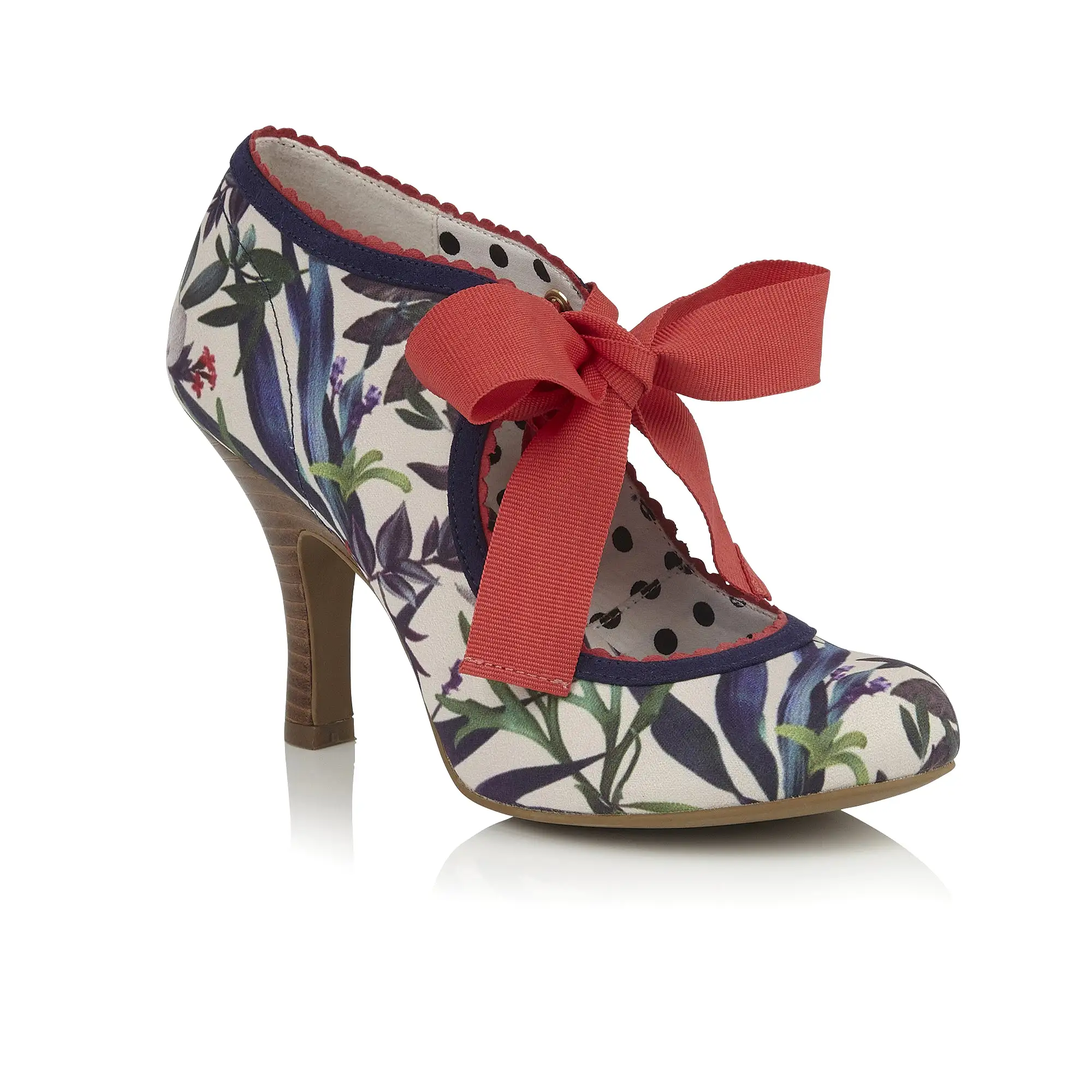 Ruby Shoo Willow Sage Floral Print Ribbon Tie Court Shoes