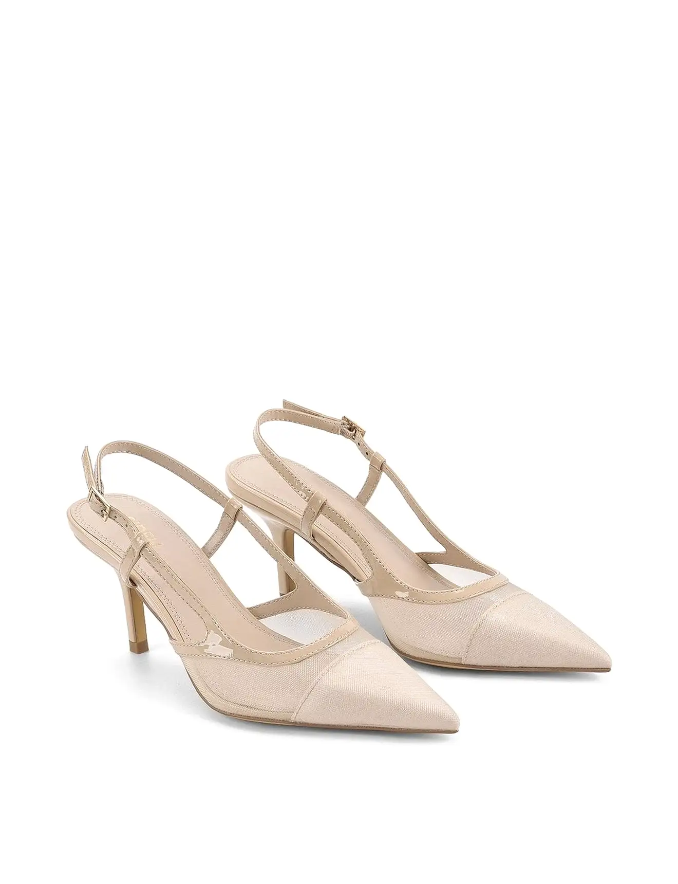 Sissy Point Toe Slingbacks - Nude Patent Leather/Mesh