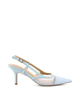 Sissy Point Toe Slingbacks - Pale Blue Leather/Mesh