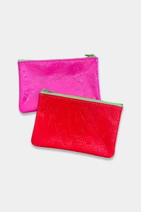 Small Color Block Zip Pouch | Fluoro Pink + Fluoro Red