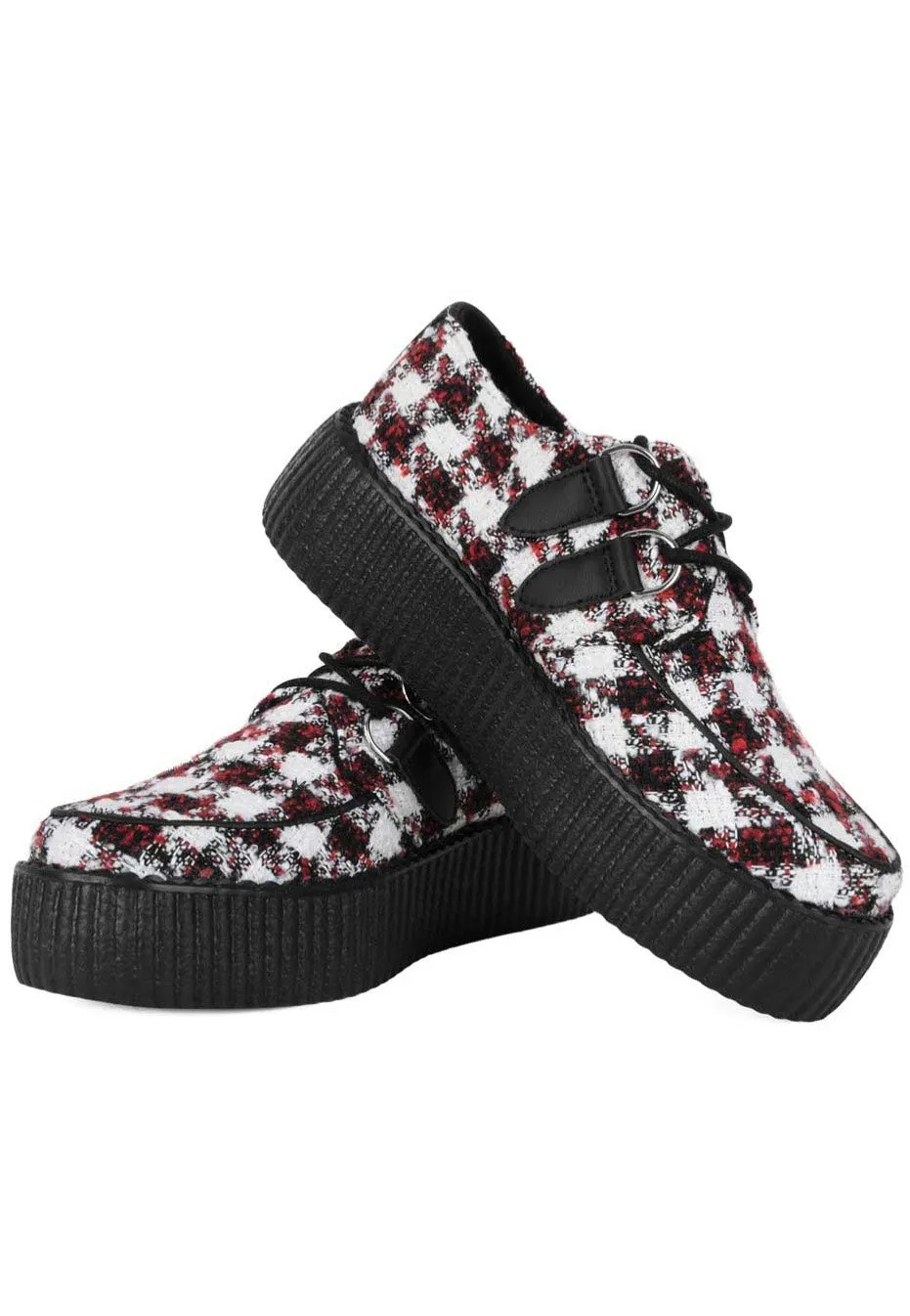 T.U.K. - Viva Mondo Creeper Black/White/Red Textile - Girl Shoes