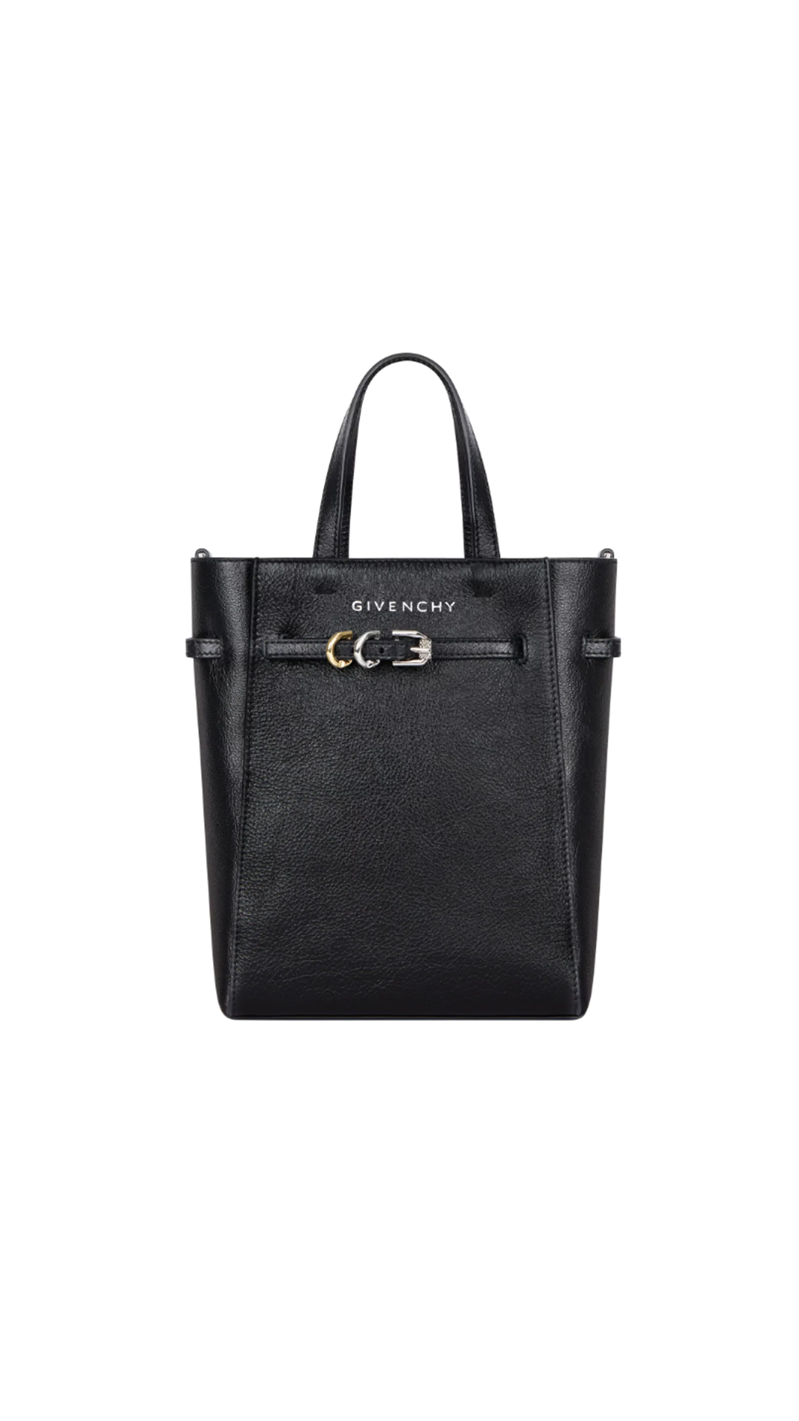 Voyou Mini North-South Tote Bag in Tumbled Leather - Black