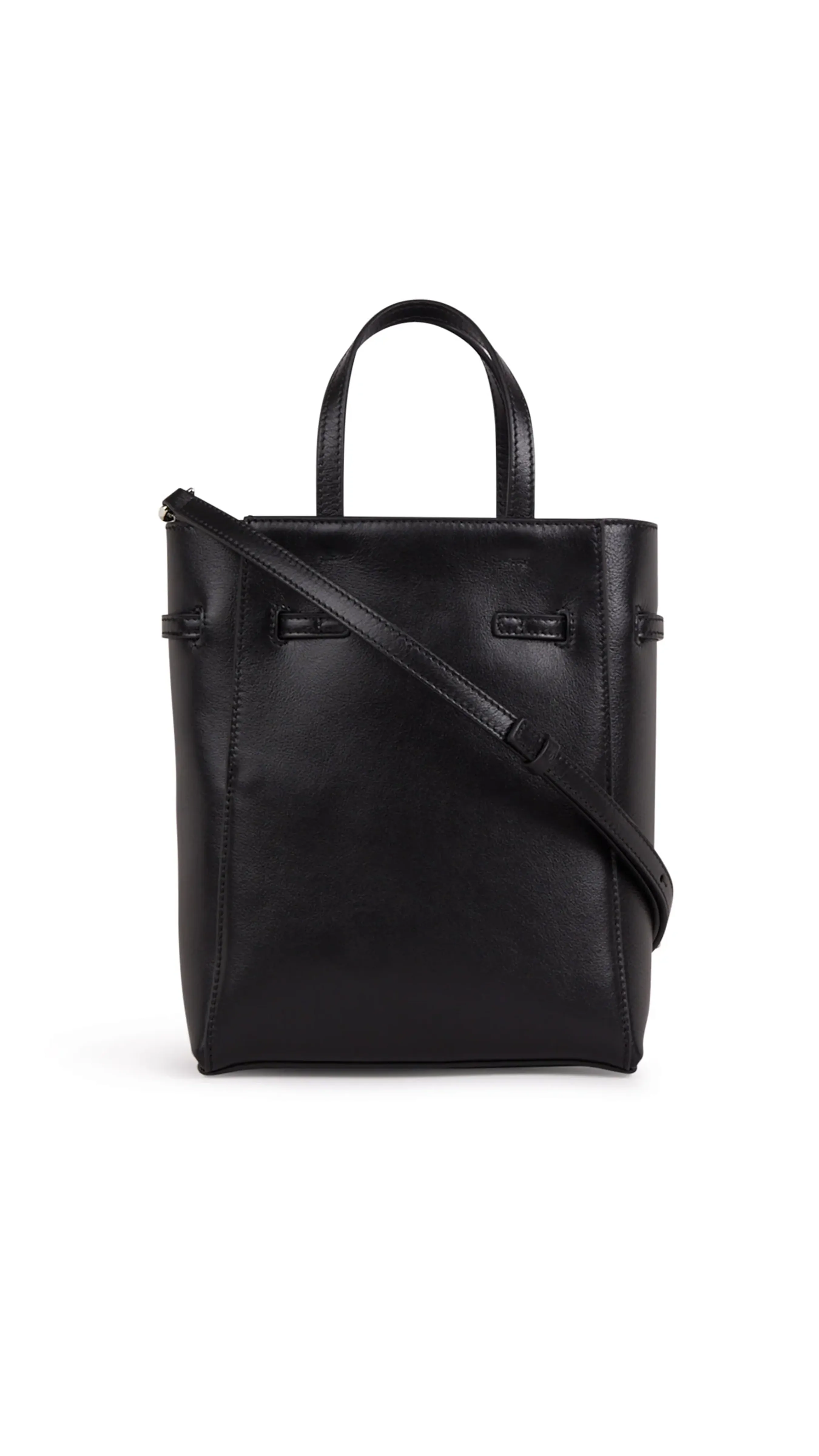 Voyou Mini North-South Tote Bag in Tumbled Leather - Black