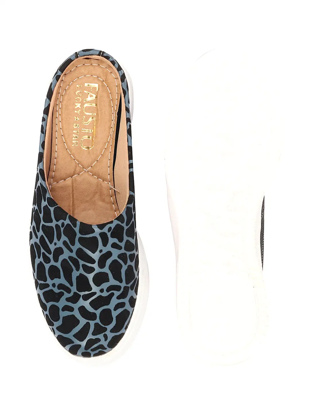 Women Blue Fashion Outdoor Leopard Print Height Enhancer Open Back Slip On Casual Shoes