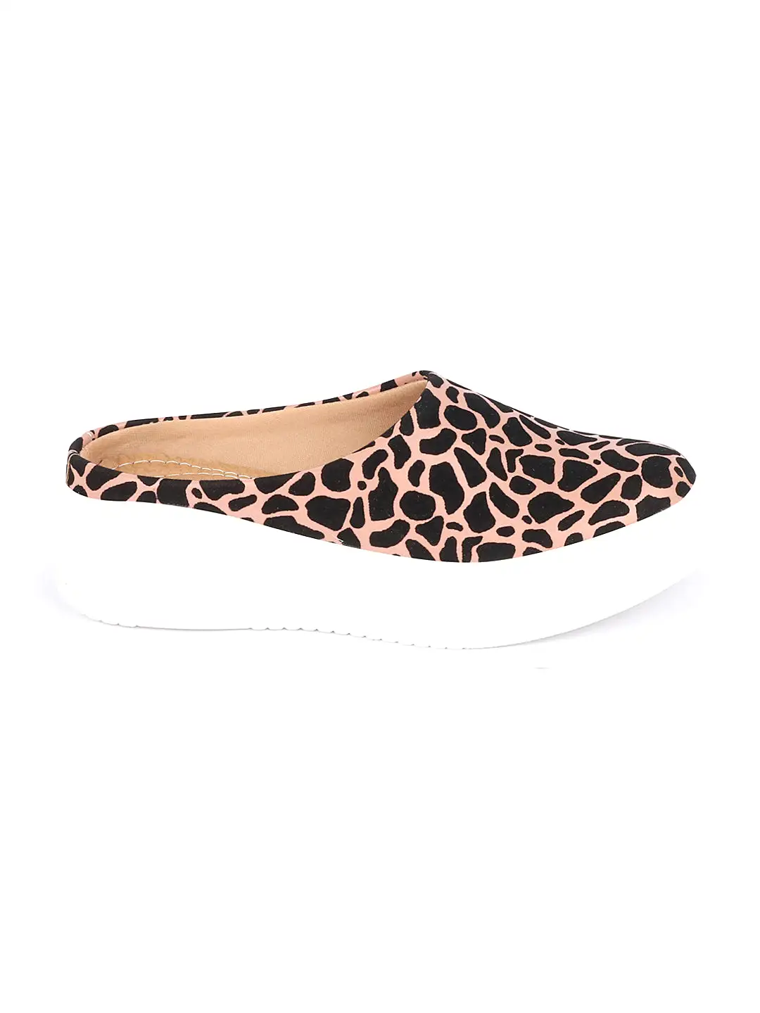 Women Peach Fashion Outdoor Leopard Print Height Enhancer Open Back Slip On Casual Shoes