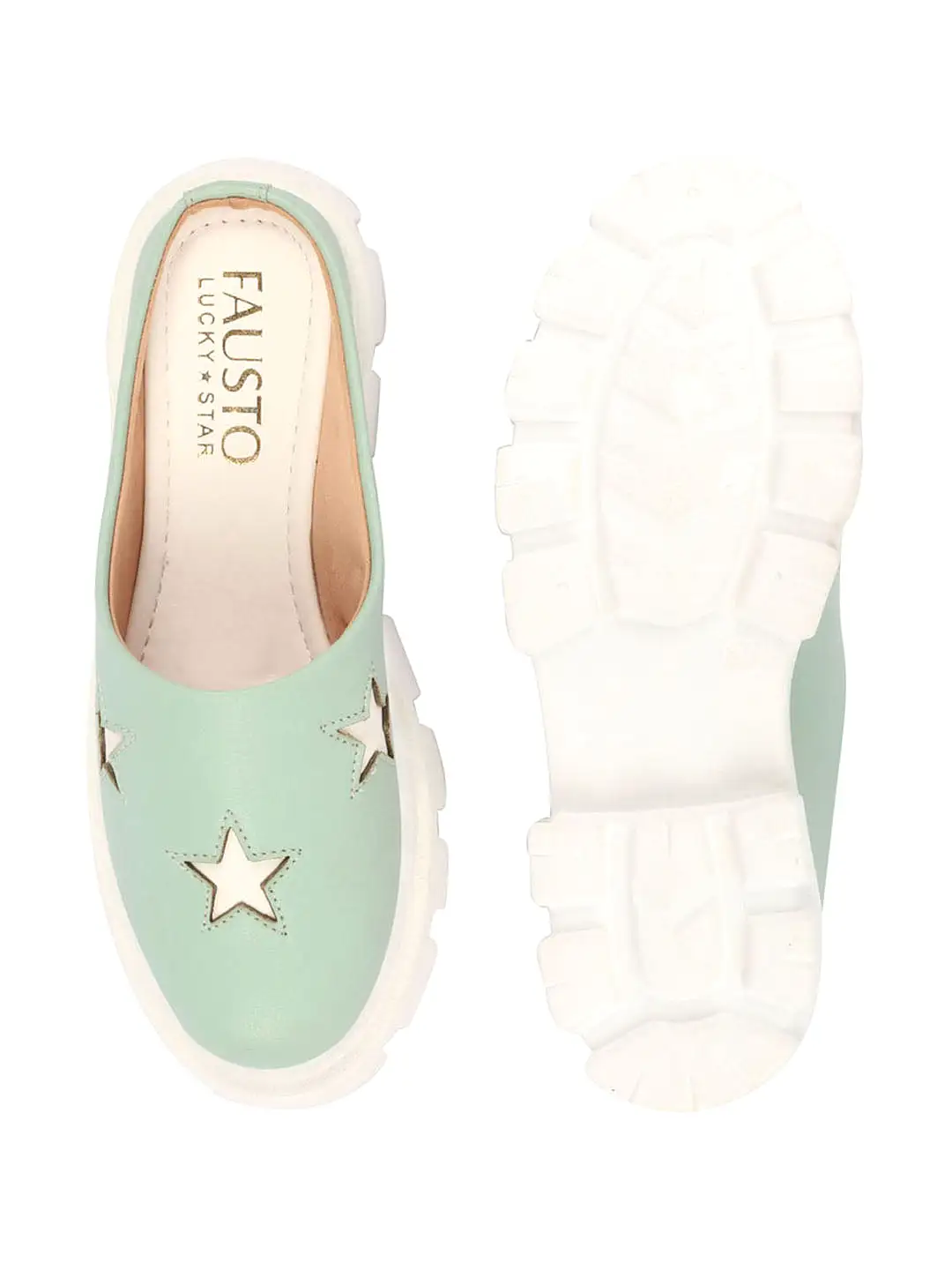 Women Pista Green Laser Cut Star Open Back Height Enhancer Slip On Casual Shoes