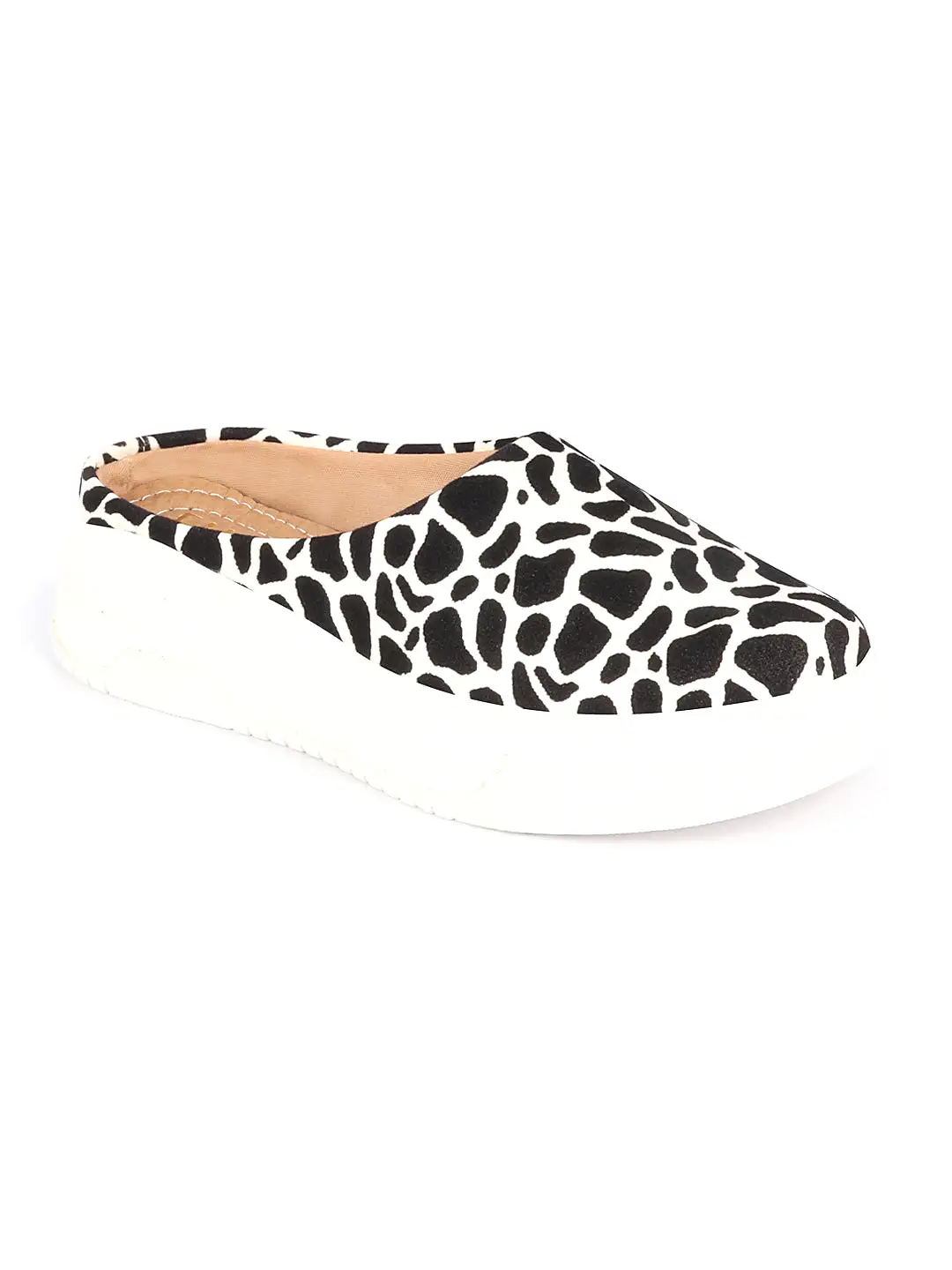 Women White Fashion Outdoor Leopard Print Height Enhancer Open Back Slip On Casual Shoes