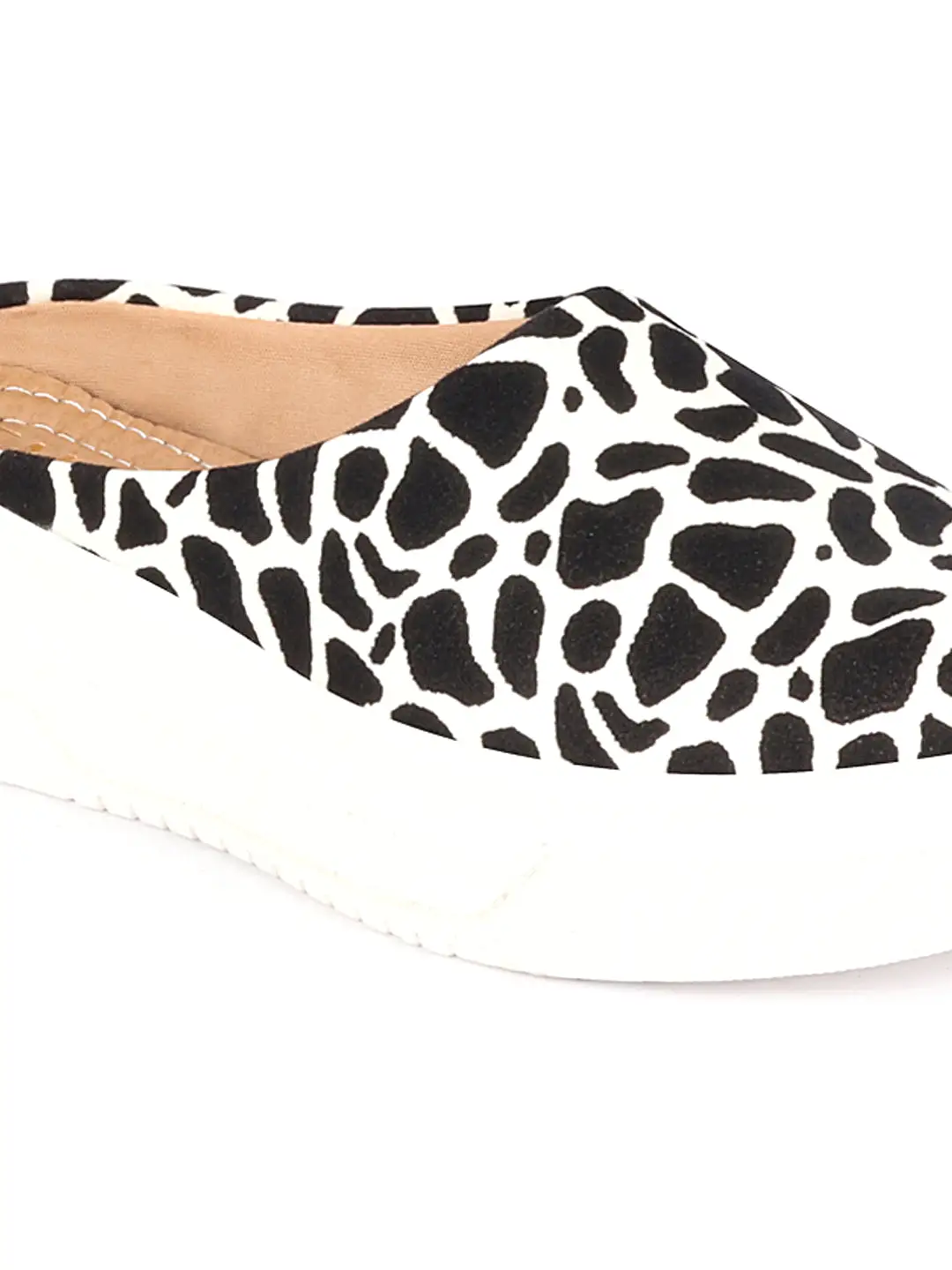 Women White Fashion Outdoor Leopard Print Height Enhancer Open Back Slip On Casual Shoes