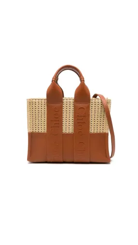 Woody Medium Raffia Leather Tote - Natural/Brown